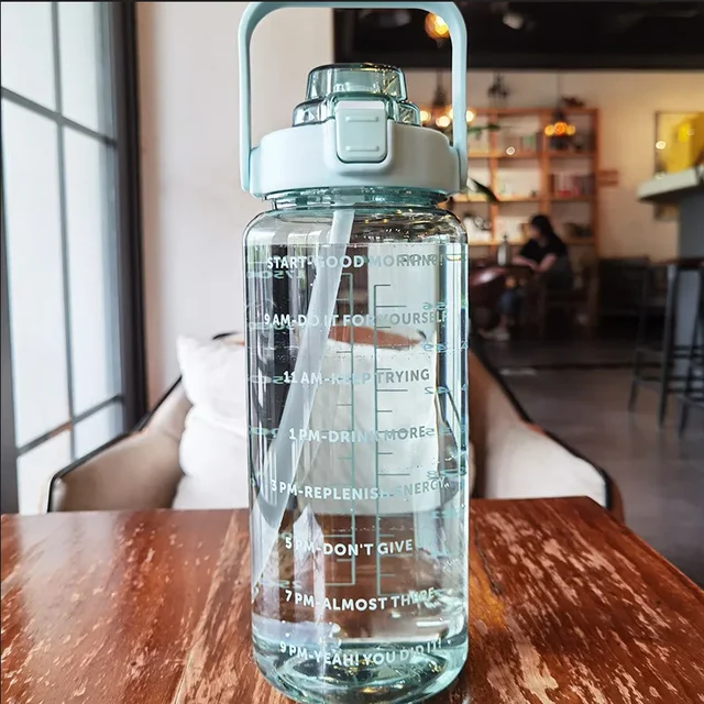 2L Sports Water Bottle with Straw Portable Large Capacity Water bottles Fitness Bike Cup Summer Cold Water Jug with Time Marker 6