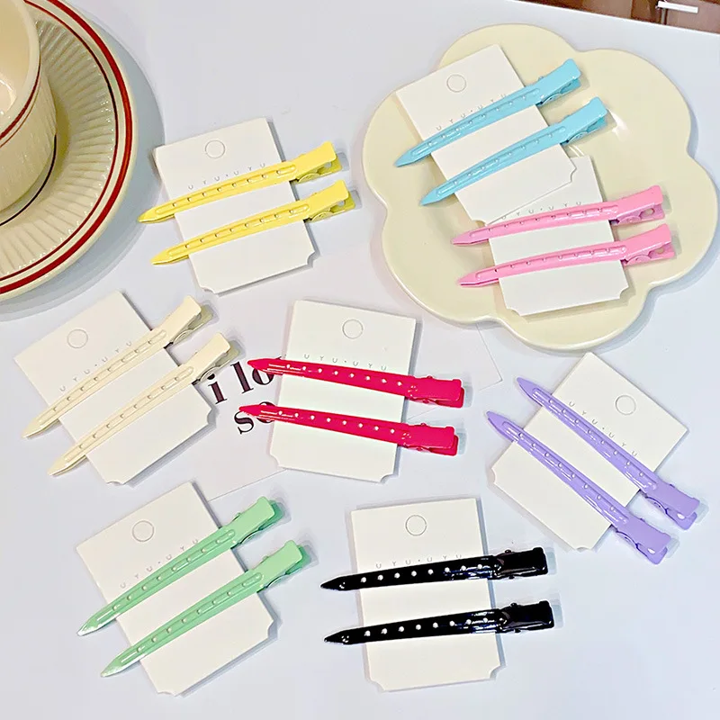 

2pcs Candy-colored Metal Hair Clips Broken Hair Side Clip Seamless Edge Clip Bangs Duckbill Clip Women Girls Makeup Clips