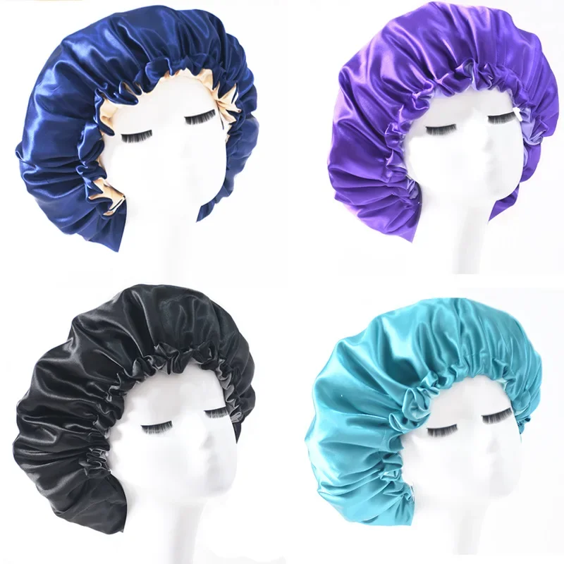 Adjustable Nightcap Double Layer Satin Bonnet Curly Elastic Hair Cap Haircare Women Headwear Night Hat Fashion Styling Accessory silk bonnet hair bonnet satin bonnet satin nightcap sleeping cap
