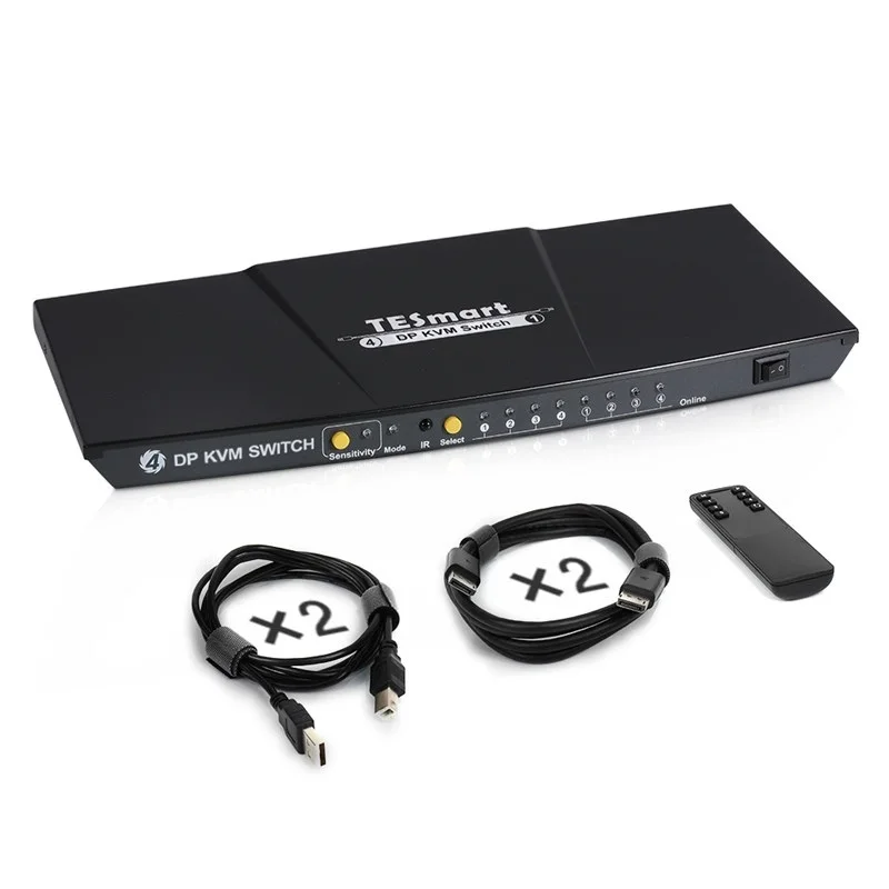 TESmart KVM Switch DisplayPort - 4 Port DP KVM Switch Support Ultra HD 4K@60Hz 4 DP and 4 USB Cable Included