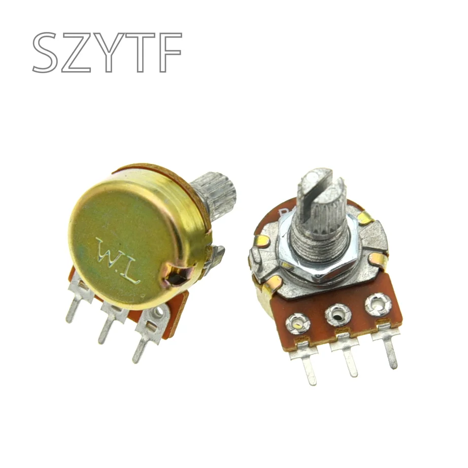 10pcs WH148 Carbon film Potentiometer 15mm Shaft Amplifier Dual Stereo potentiometer 3Pin 1K 2K 5K 10K 20K 50K 100K 500K 1M Ohm