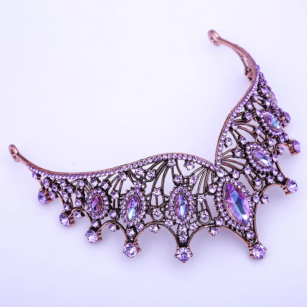Hair Accessory Hair Headdress Bridal Headwear Hair Band Crown Baroque Luxury Bling Purple Crystal Bridal Tiaras Witch Crowns Women Rhinestone Pageant Diadem Wedding Costume Hair Accessories