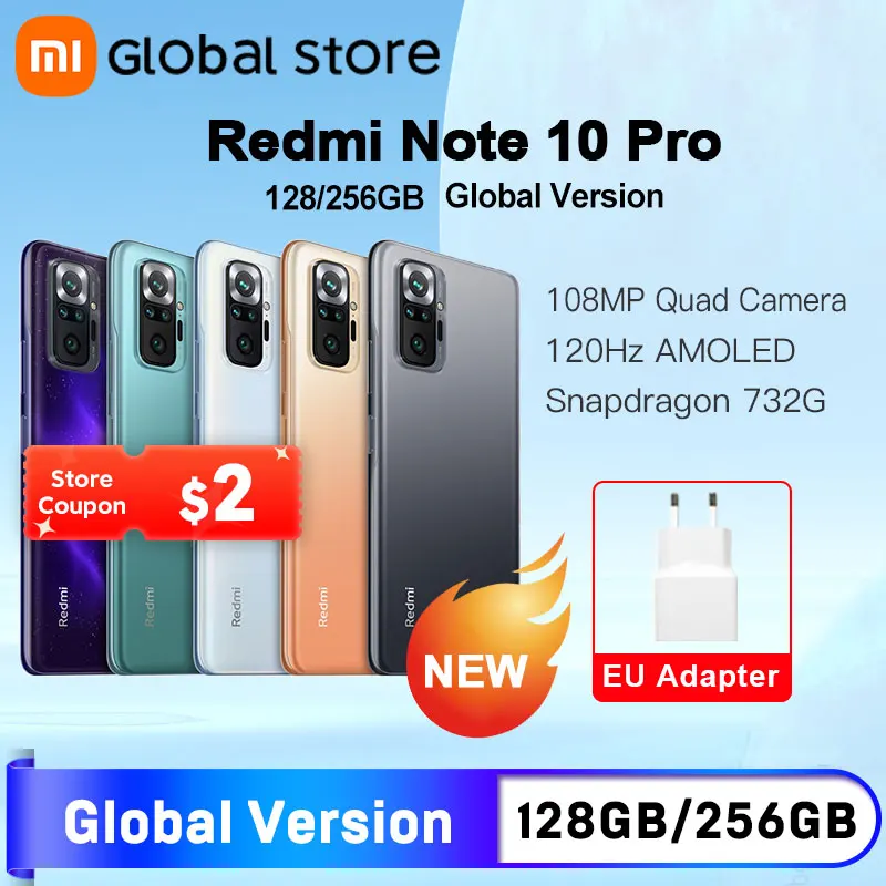 Global Version Xiaomi Redmi Note 10 Pro 128GB / 256GB Smartphone 108MP