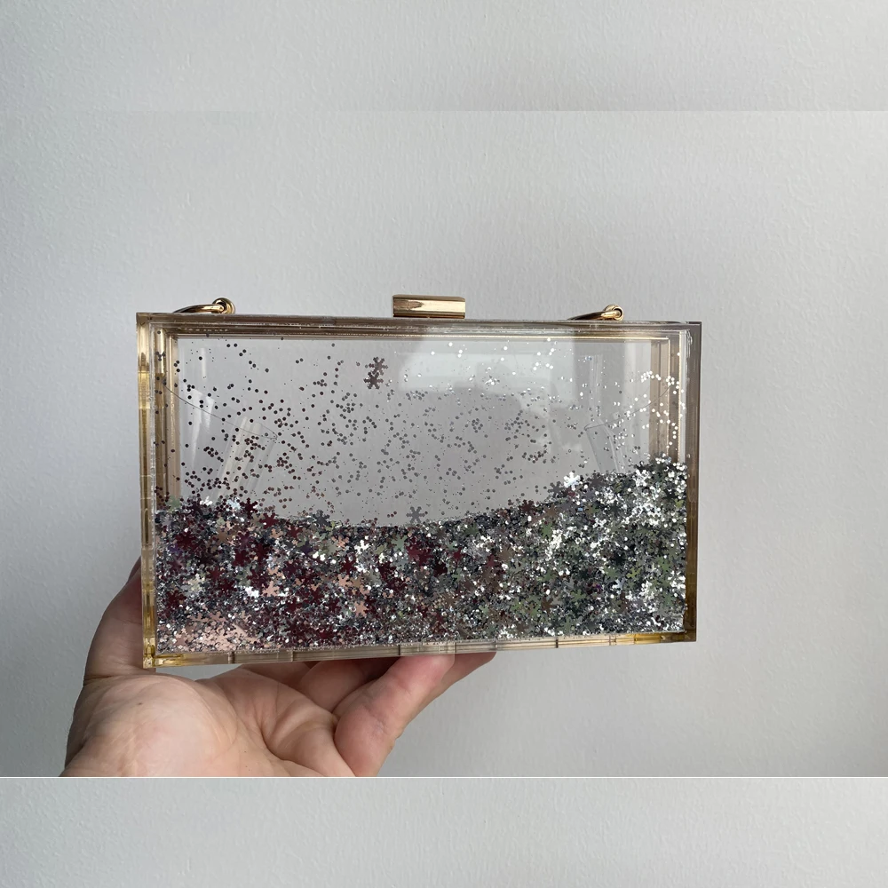 Glitter Clutch Bag Perspex Liquid Stars Printed Pvc Bag Plastic