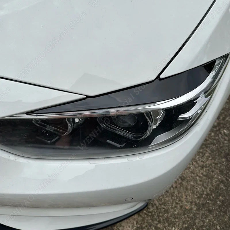 Sourcils De Phare Pour BMW Série 4 F32 F33 F36 (2013-2021) - Look Carbone Brillant - ABS - Adhésif Inclus - Noir Brillant