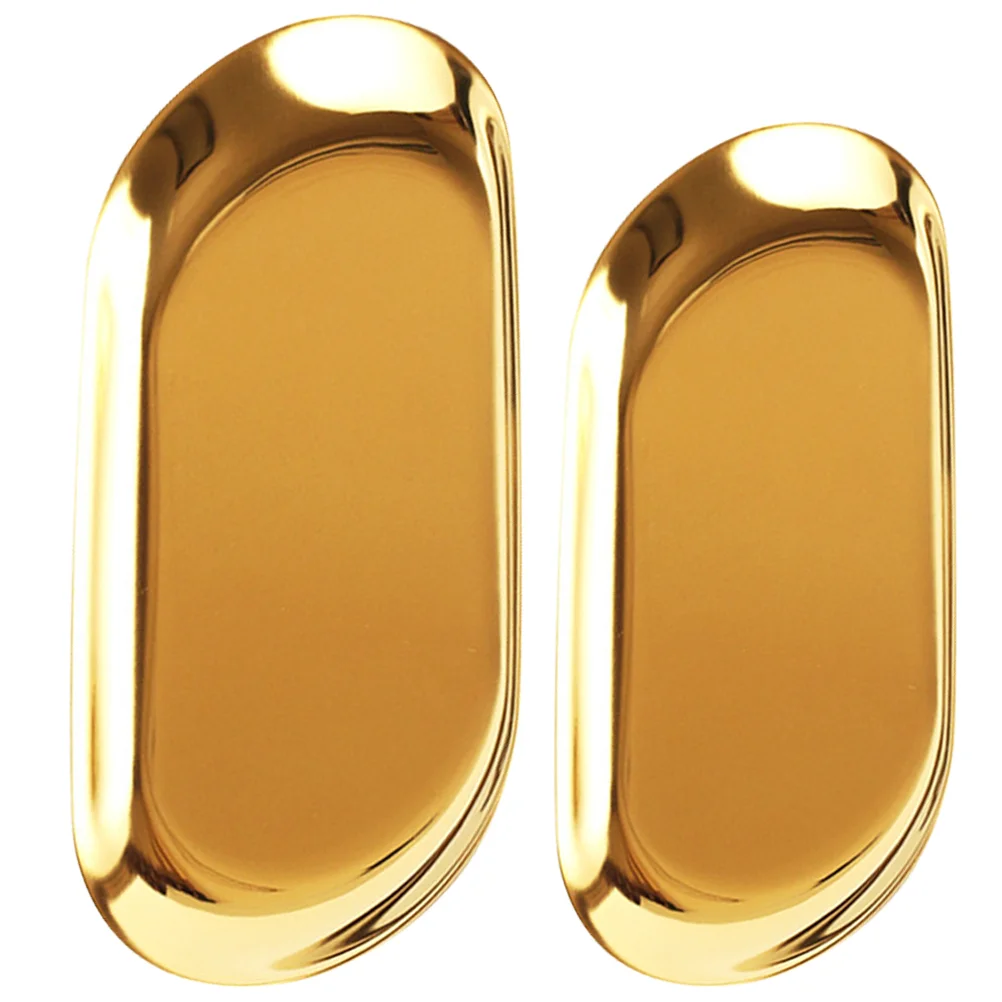 

2 Pcs Nordic Gold Oval Tray Hand Towel Trays Stainless Steel Serving