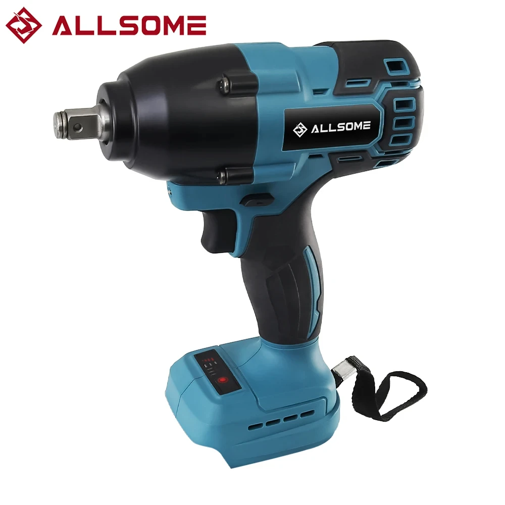 Allsome 500N.m 21v Brushless Cordless Impact Wrench 1/2 inch Compatible Makita 18V Battery for Car Repair Truck Repair