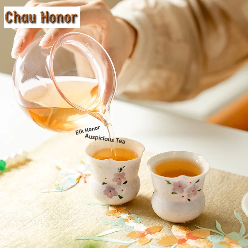 1pc 45ml Hand-painted Cherry Blossoms Teacup Zen Tea Bowl Tea Pair Tea-tasting Meditation Cup Chazhan Master Cups Chinese Teaset