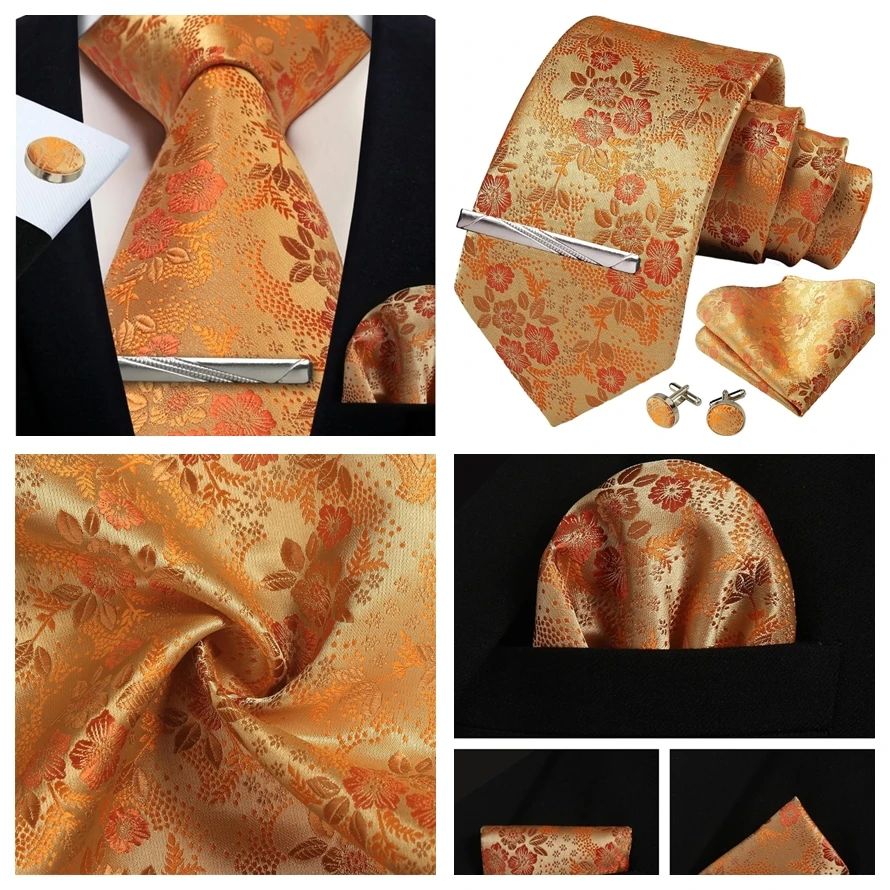 Herren Gold schwarz Paisley Seide Krawatte für Männer Luxus Geschenk klassische Krawatte Taschentuch Manschetten knöpfe Krawatten klammer Set formale Hochzeit Accessoires – Detail 26
