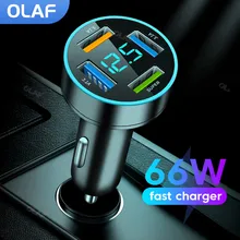 Olaf 66W USB Car Charger Fast Charging for Huawei LED 4 Ports QC3.0 PD20W Type C Car Phone Charger for Samsung Xiaomi iPhone 
