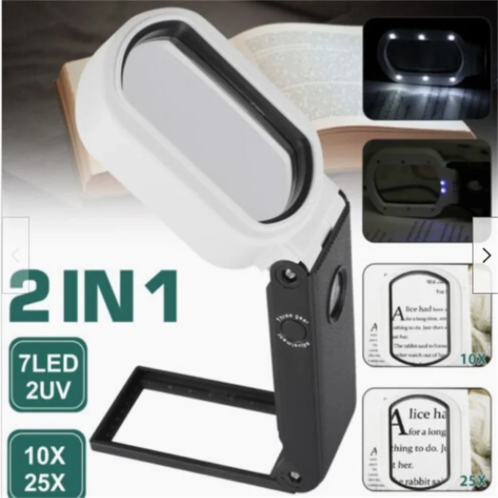 

25X 10X Magnifying Glass With Light Stand Folding Design 9 LED Illuminated Magnifying Glass Magnifier For Inspection Coins