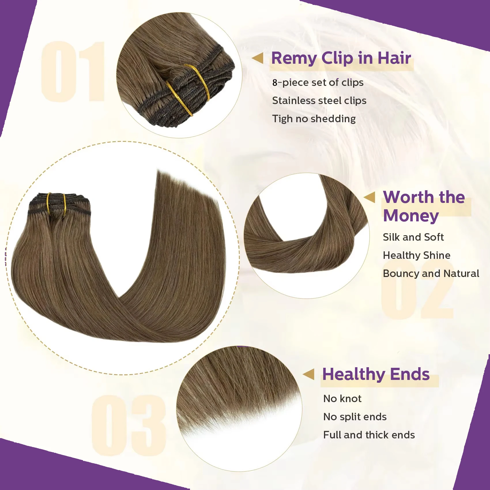 Clip In Hair Extensions Real Human Hair 16-26 Inch 120G 240G Remy Human Extensions Clip Ins For Women #8 Ash Brown 8Pcs