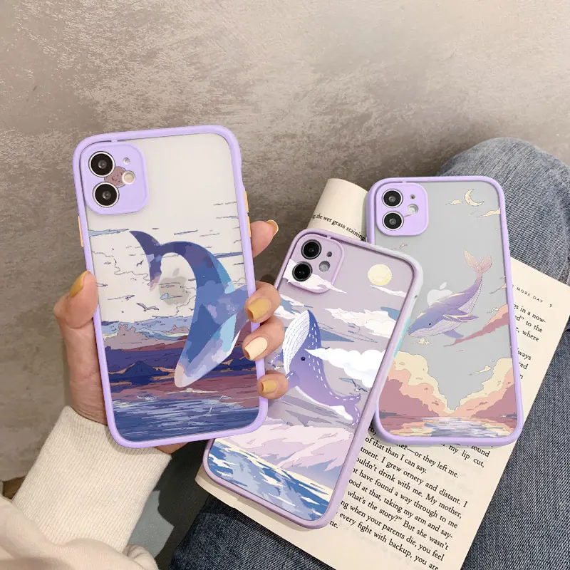 Fantasy-Wal-Handyhülle für iPhone 16 14 13 15 12 11 Pro Max Mini SE2 8 7 Plus X XR XS Anime Bunte Wale Stoßfeste Schutzhüllen