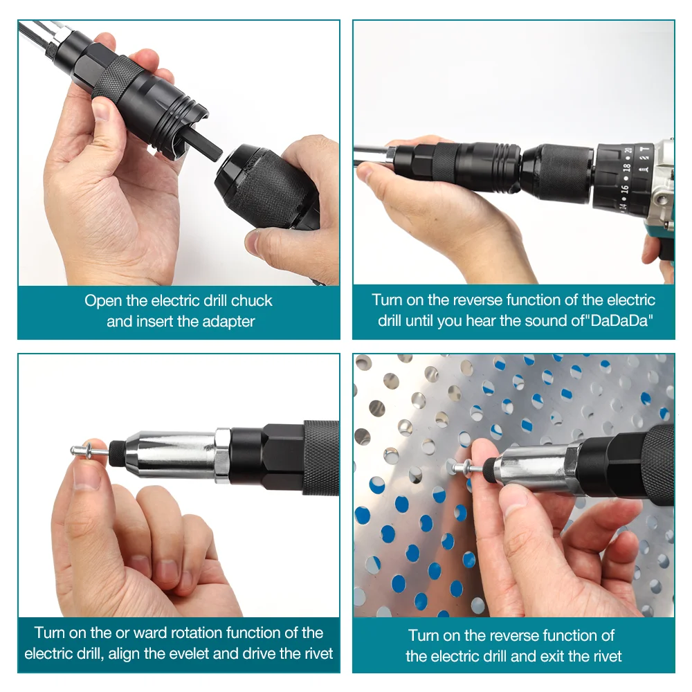Electric Rivet Gun Rivet Nut Gun Adapter rivet gun rivet nut tool rivet gun set Home Plug-in Wireless Nut Converter with Wrench 2.4MM/3.2MM/4.0MM/4.8MM/6.4MM