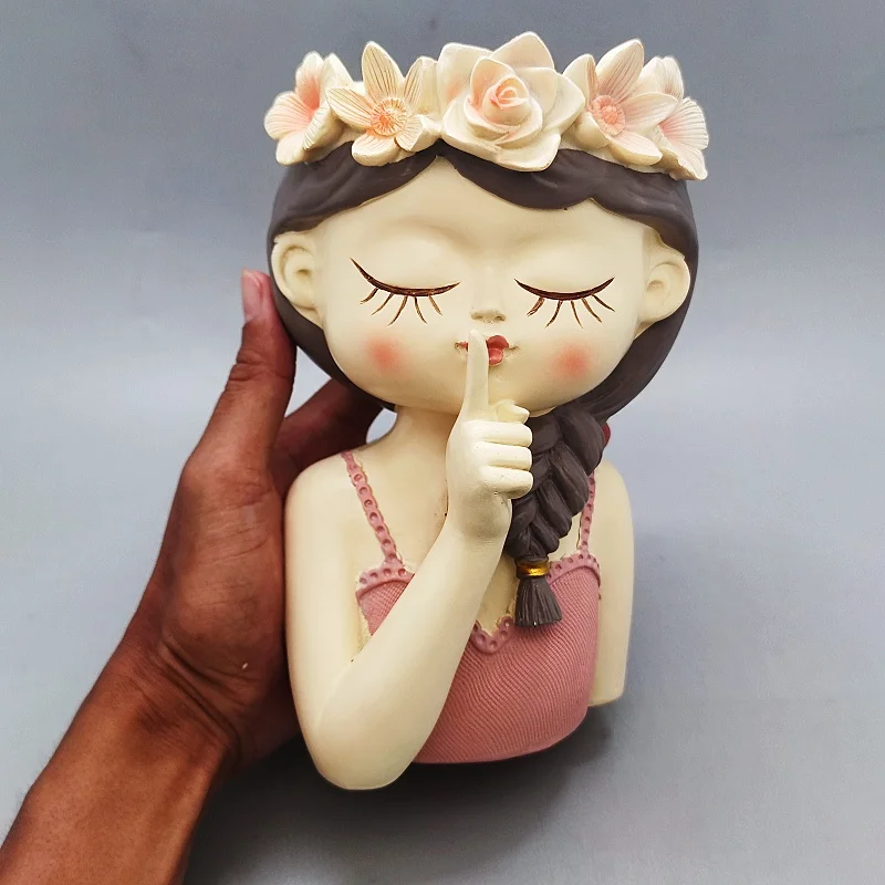 Cute Girl Flowerpot Silicone Mold – Large DIY Resin & Concrete Planter 3