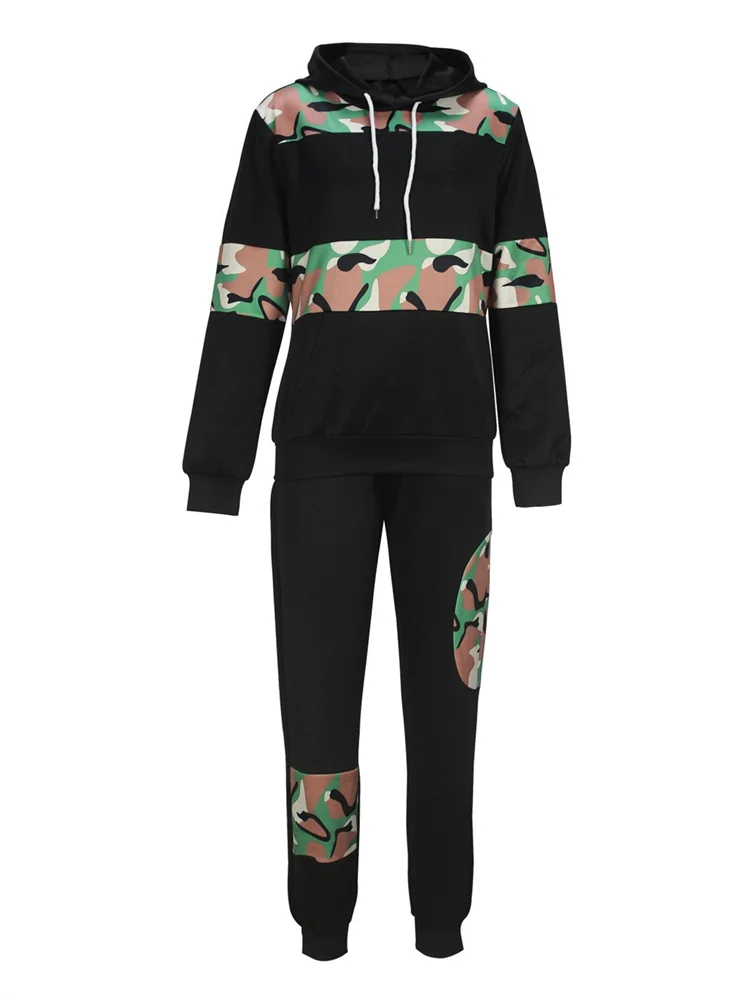 Wmstar 2 Piece Sets Women Clothing Autumn Winter Fashion Camouflage Splicing Casual Sports Pants Set Wholesale Dropshipping 2024