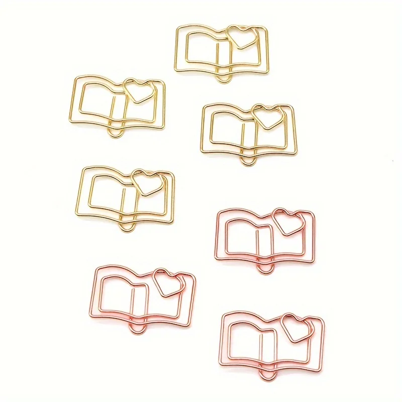 20pcs Heart-Shaped Bookmark Paper Clips in Golden & Rose Golden-Cute Metal Page Markers with Heart Cutout, Ideal for Students