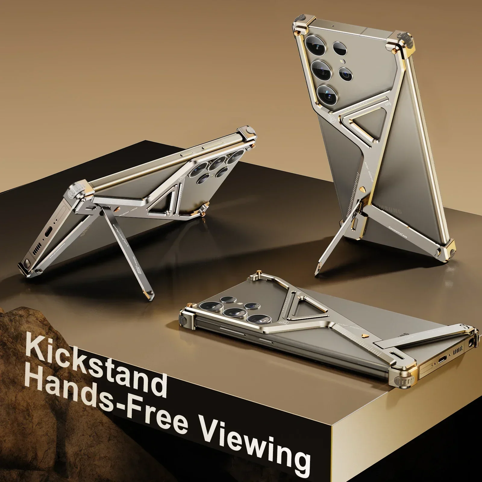 Eary for Samsung Galaxy S24 Ultra case with Kickstand Metal Bumper Cover Sleek Minimalist Frameless Aluminum Shock Grade Shells