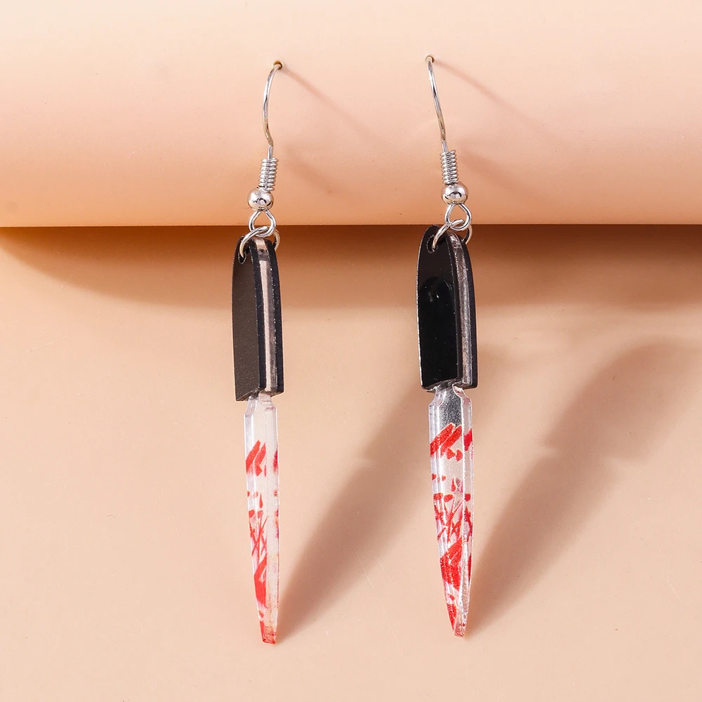 Halloween Blutige Messer-Ohrhänger Punk Schere Säge Hängeohrringe für Frauen Mädchen Nachtparty Schmuck Geschenke – Detail 10