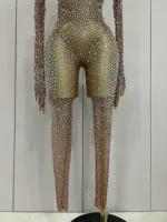 Luxury Sparkly Rhinestones Sexy Mesh See Through Bodycon Jumpsuit Women Birthday Gown Women Bar Nightclub Dancer Stage Outfit - Image 6
