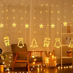 LED Deer Bells Curtain Light EU US Christmas Garland Moon String Fairy Lights Outdoor For Home Wedding Party New Year Decor
