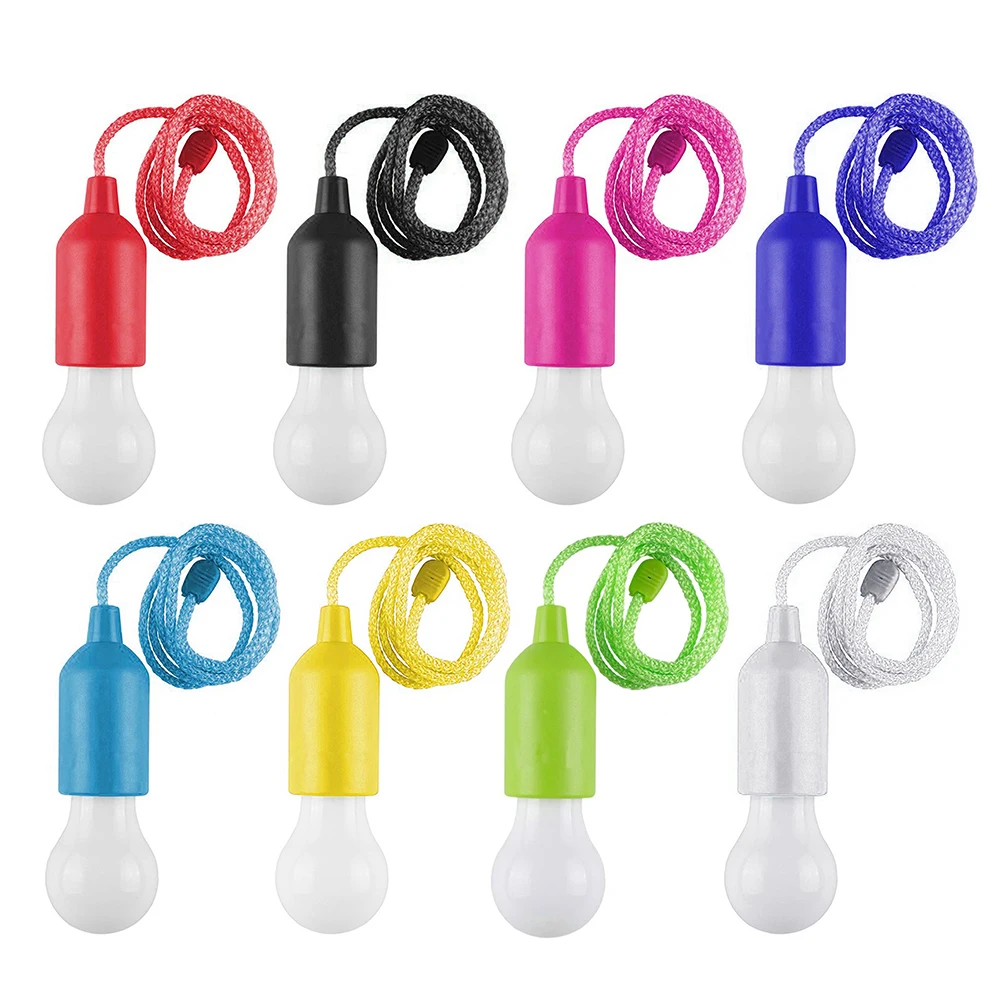 8Pcs Portable LED Pull String Light Bulb Battery Operated Drawstring Light Retro Camping Bulb for Weddings Festivals