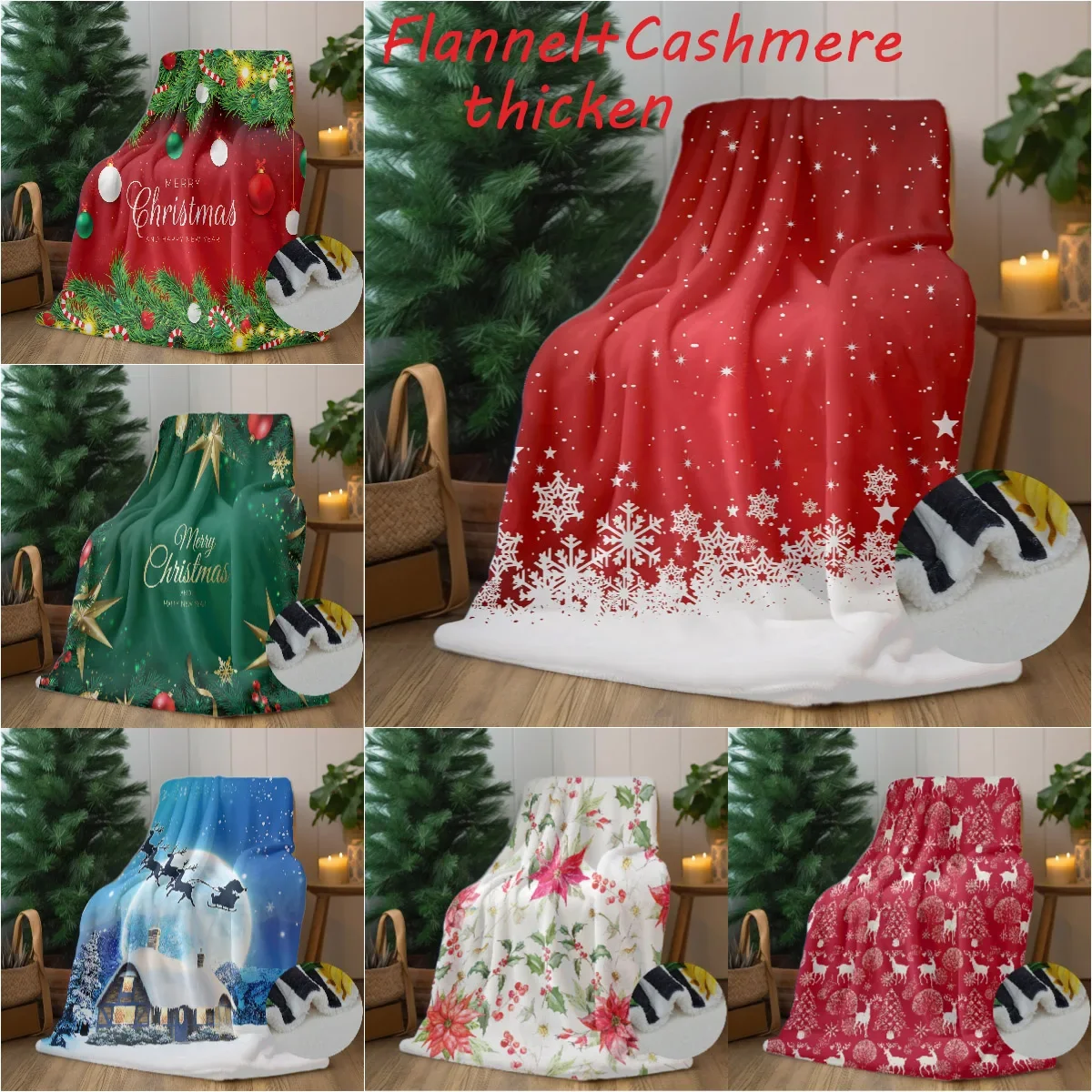 

Christmas Blanket Cashmere Winter Sofa Blankets Xmas Snowflake Decoration Thick Warm Dog Blanket for Bed Couch Camping Travel