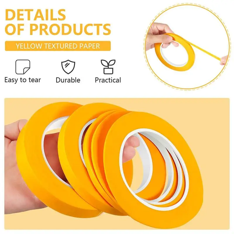 1pcs Yellow Masking Tape Adhesive Tape Textured Paper Car Paint Decoration Seamless Hand Tear Without Mark For Painting Tape