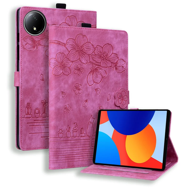 Embossed Flower Cat Wallet Flip Case for 8.7 Inch Tablet - Kids & Girls Edition