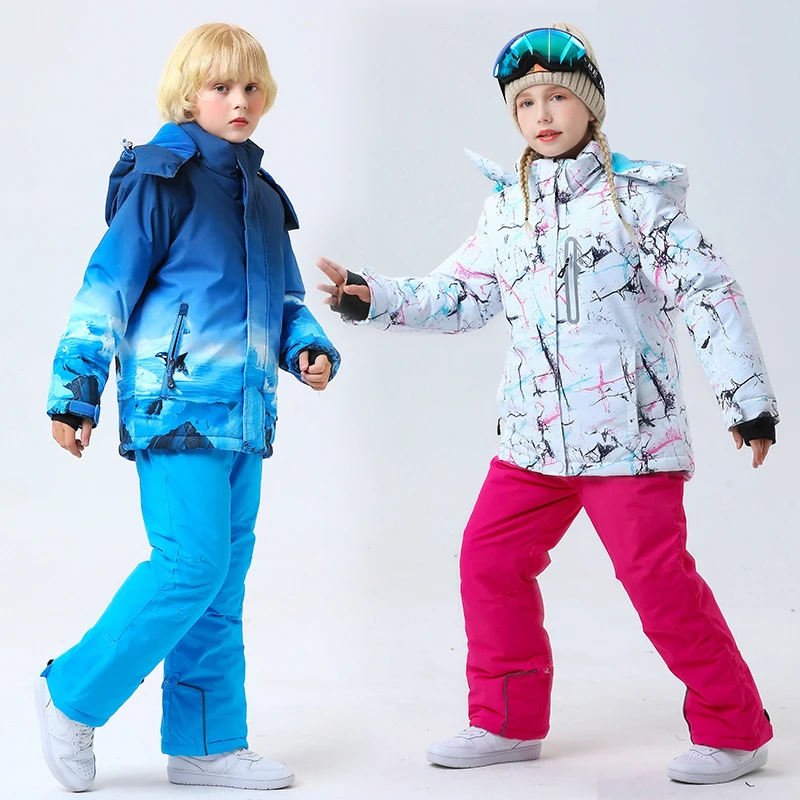 子供用スキースーツ防寒着防水暖かいプラス綿スノーボード用品防雪服ジャケットパンツ