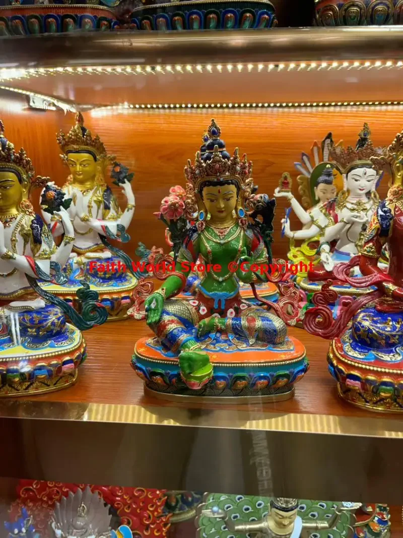 Buddhist Supplies TOP color Painted green tara guanyin Buddha statue Buddhism temple family worship HOME protection