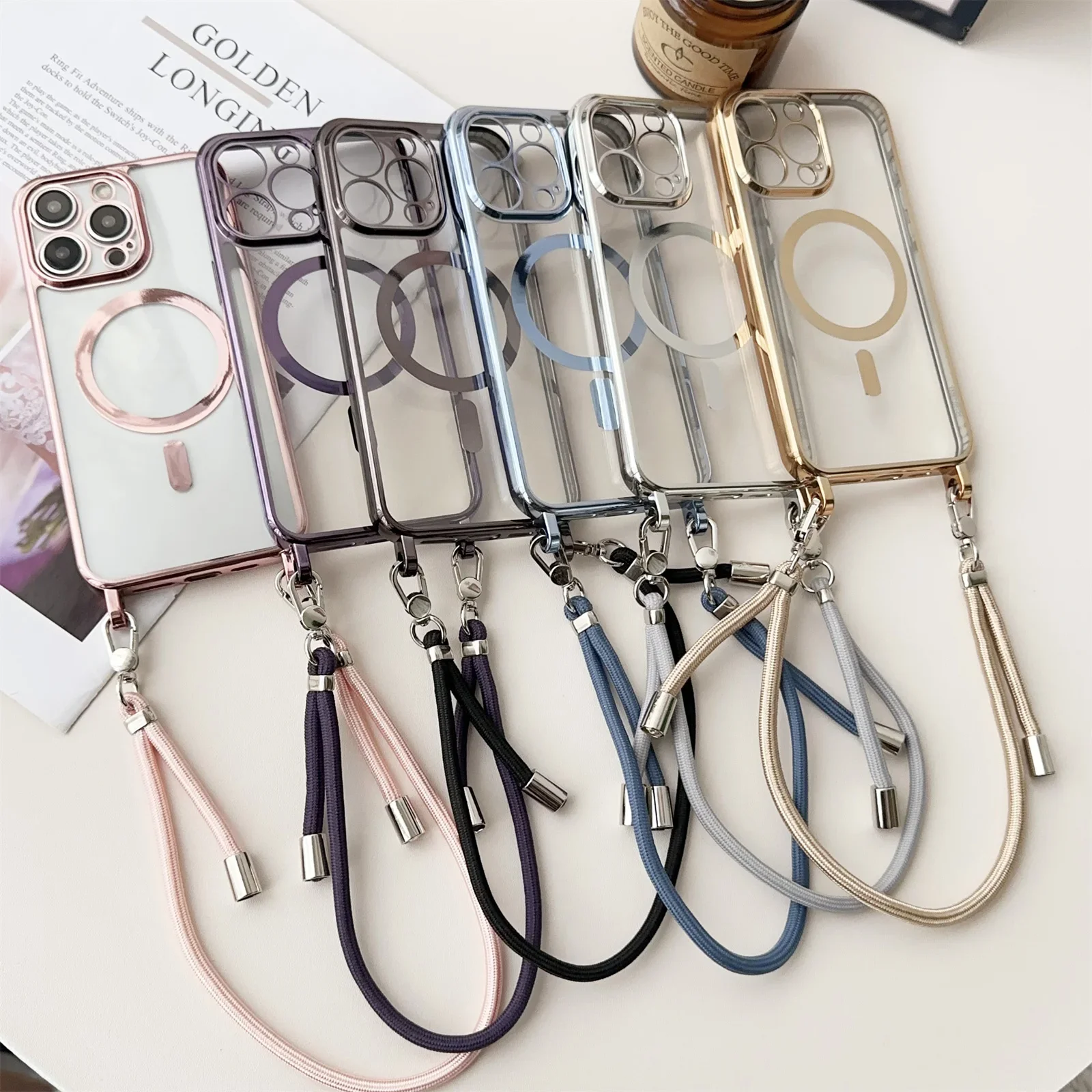 Magnetic Clear Phone Case with Lanyard Wrist Strap and Crossbody Feature