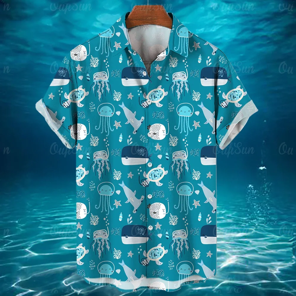 Men's Shirts 2024 Men's Shirts Animal Short Sleeve Casual Fashion Ocean 3D Printed Hawaiian Shirts Plus Size Men's Tops 2