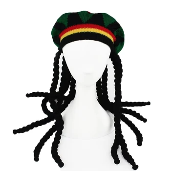 Costume da festa in maschera Berretto hippie Dreadlocks Parrucca Cappello rasta giamaicano Bob Marley Caraibi Fancy Dress Prop