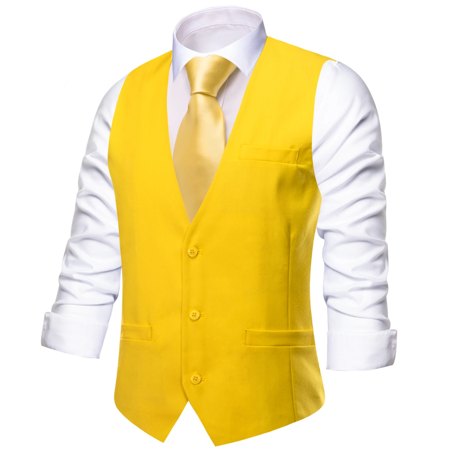 New Light Yellow Men Vest Wedding Solid Silk Waistcoat Neck Tie Hanky Cufflinks Set for Male Suit Business Party Designer Gifts 2