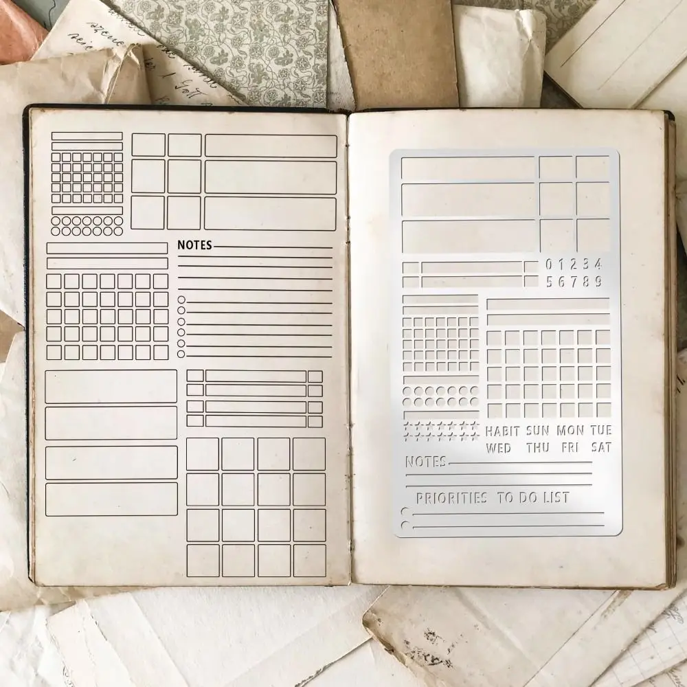 신형 스테인리스 스틸 템플릿 자 양면 중공 북마크 자 휴대용 DIY 템플릿 플래너 스텐실 스크랩북용