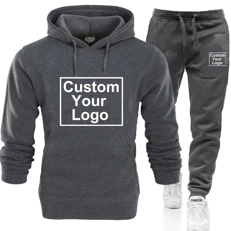 Autumn Men's Casual Tracksuit  DIY Hoodies Design Your Logo Set Sweatsuits Jogger Pant Suits Athletic Sports Casual Outfits 2