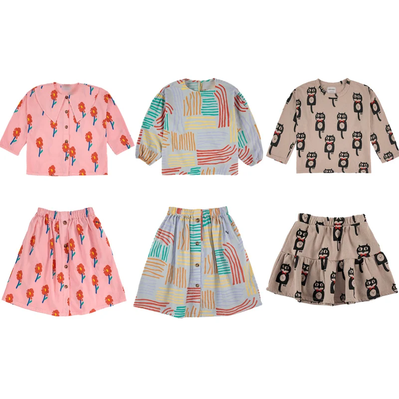 

2022 BC New Autumn Kids Clothes Sets for Girls Cute Print Long Sleeve Tops and Skirts Baby Toddler Clothing Sets
