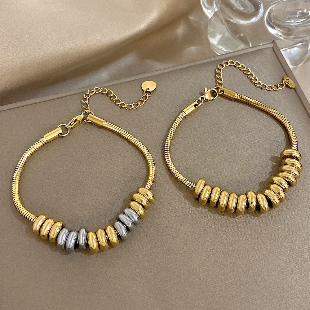 Gold Plated Two-Tone Circle Bead Bracelet - Fashionable Waterproof Jewelry
