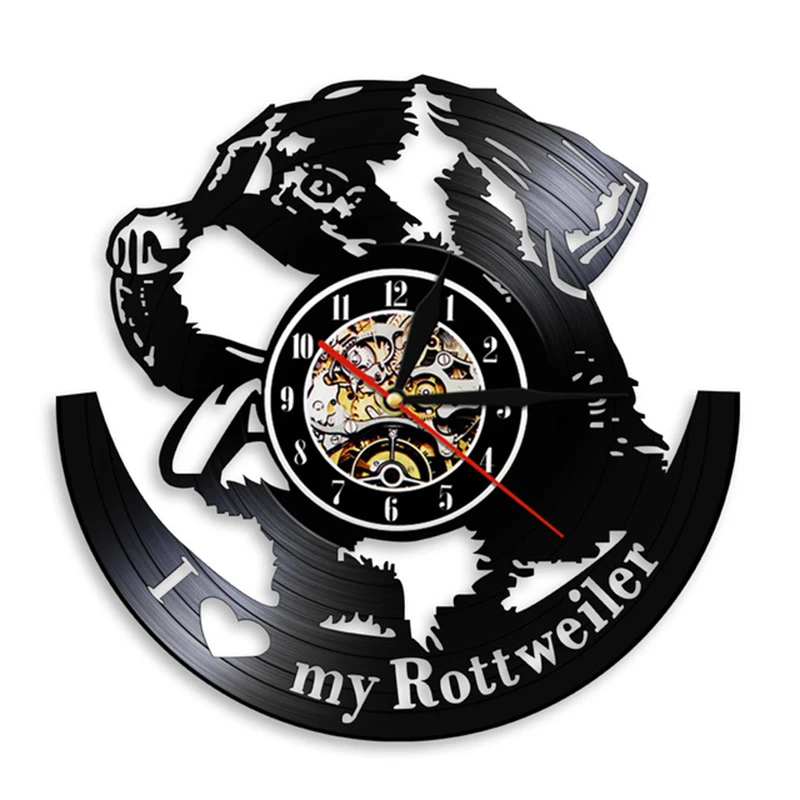

I Love Rottweiler Rottie Love Home Art Decor Wall Clock German Dog Breed Rottweiler Vinyl Record Wall Clock Dog Pet Shop Gift