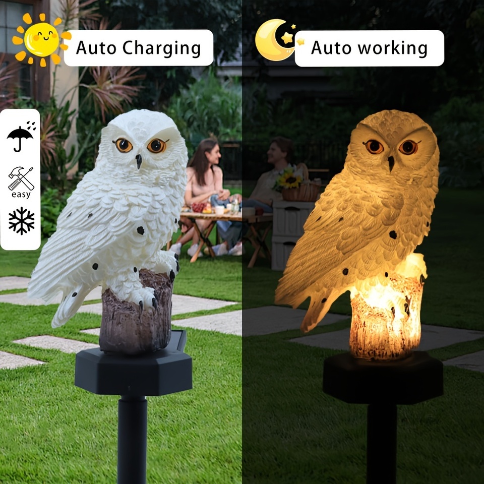 Garden Solar Light Outdoor Decor Resin Owl Solar LED Light with Stake Animal Waterproof Light for Flower Fence Lawn Decoration