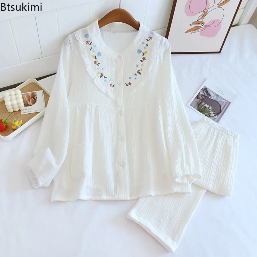 Pure Cotton Women's Pyjamas Set Embroidery 5