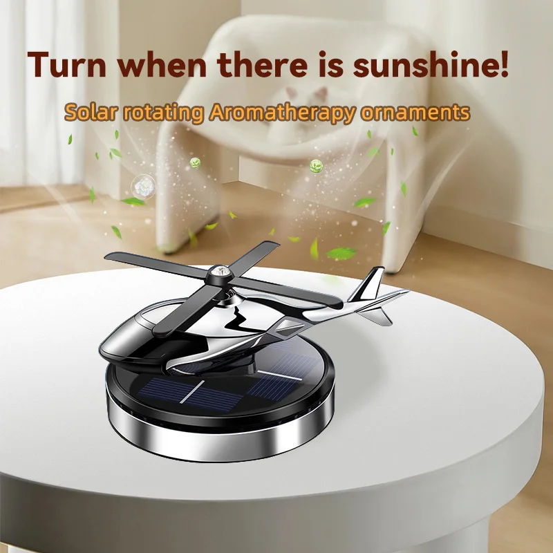 Aircraft Shape Diffuser Solar Power Rotating Car Helicopter Aromatherapy diffuser Perfume Car Interior Accesories （silver）