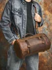 NASVA Genuine Leather Men's Multifunctional Bag Vintage Backpack Crossbody Handbag Tote Cylinder Bag 2