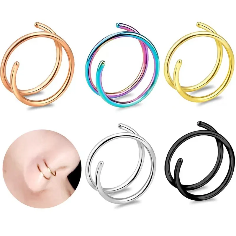 Piercing Jewelry 2/3/5Pcs Double Nose Rings For Women 316L Stainless Steel Lip Rings Labret Ring Nose Hoop Piercing Studs Piercing Jewelry