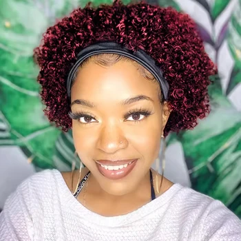 99J Short Curly Pixie Cut Headband Wig Remy Brazilian Human Hair Scarf Wigs For Black Women Machine Made Wig