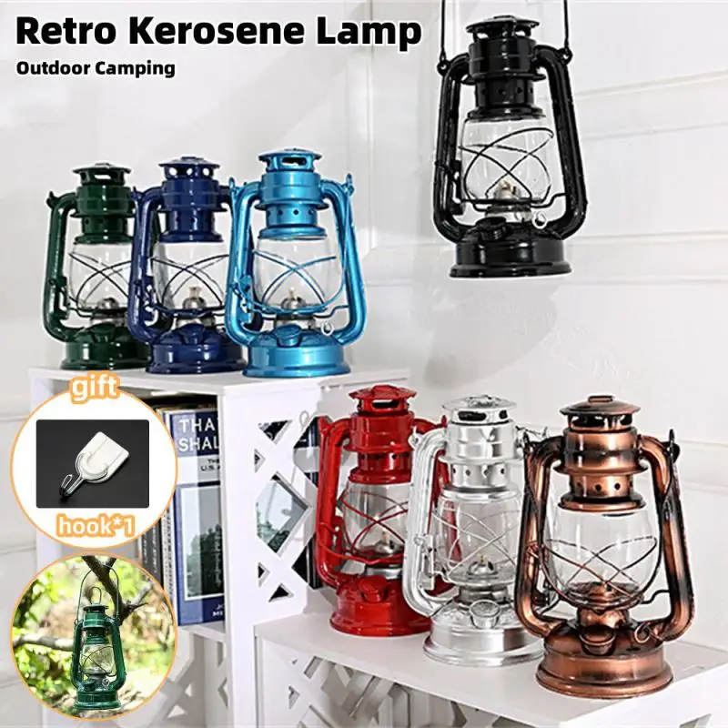 

Retro Outdoor Camping Kerosene Lamp Iron Bronze Colored Oil Lamp Vintage Portable Lantern Indoor Decoration Table Lamps Lighting