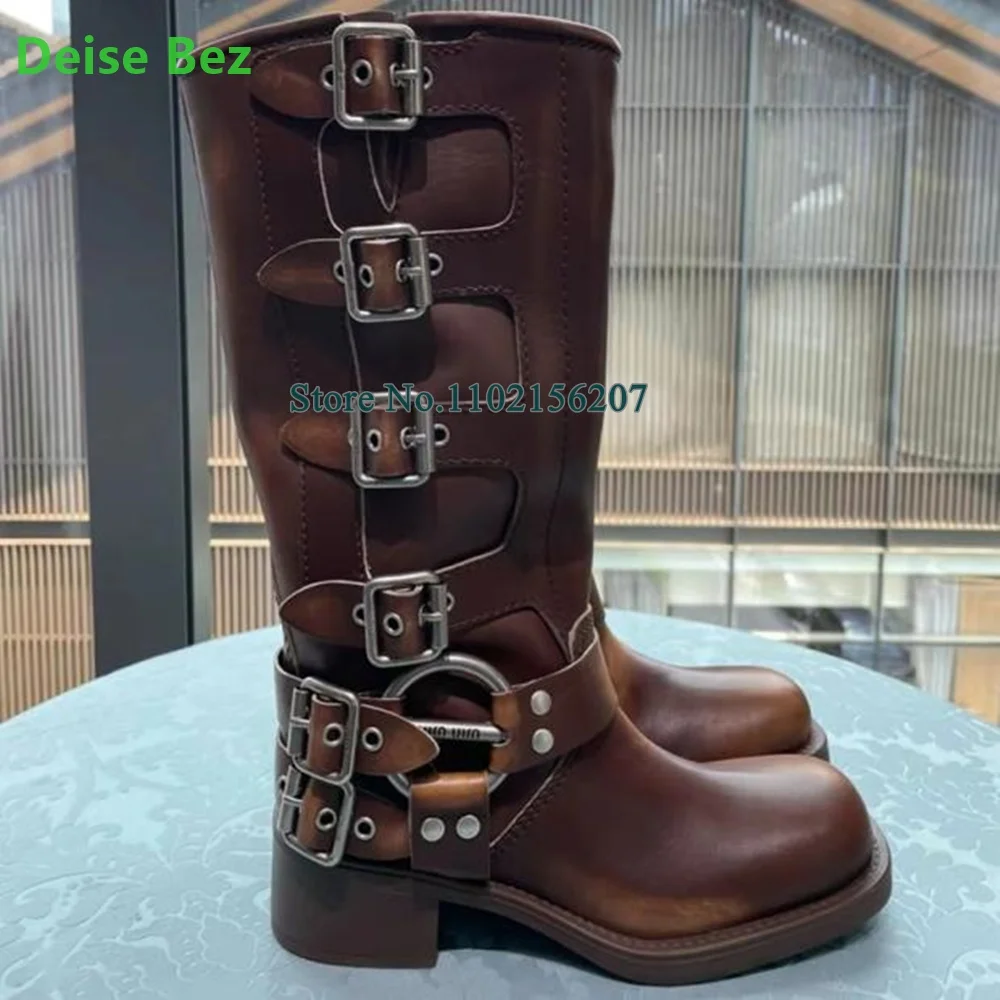 2022 Buckle Design Flat With Brown/black Boots For Female Women Leather
