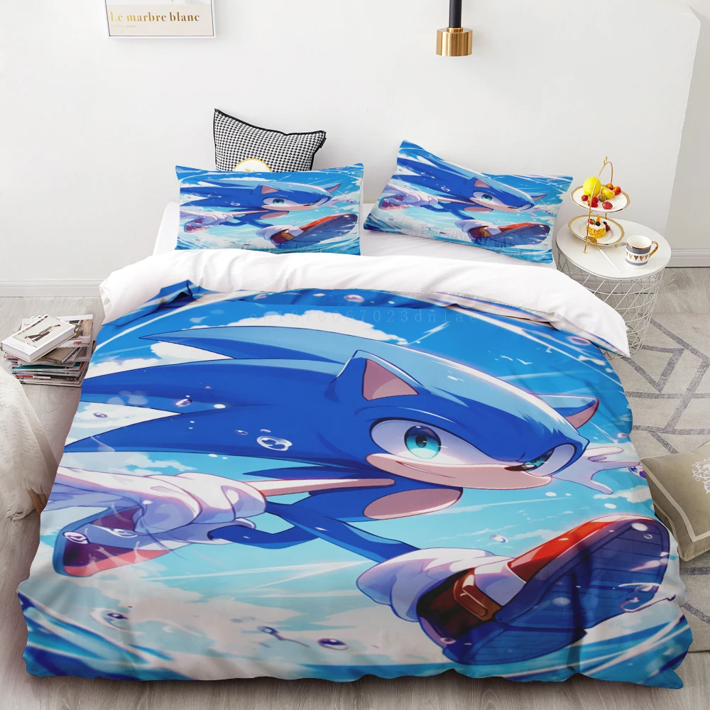 thumbnail image 1 of Funda nórdica Juego de cama de dibujos animados de Sonic Juego de cama suave y cómodo Adecuado para el hogar Decoración impresa en 3D Regalos para niños, 1 of 5
