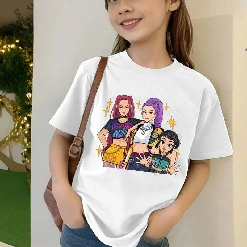 T-Shirt Enfant/Ado KKpop D-Demon H-Hunters - Manches Courtes, Col Rond - Coton Décontracté - Taille 110-160cm (3-12 Ans)